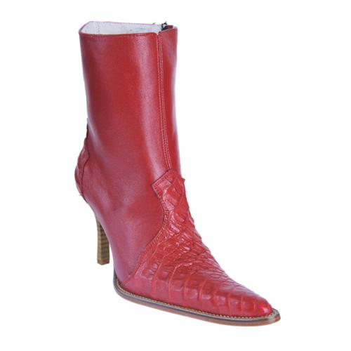 Los Altos Ladies Red Genuine Hornback Short Top Boots With Zipper 361812